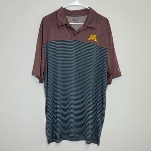 University of Minnesota Men’s Stripe Polo Shirt Maroon Grey Active Champion 2XL